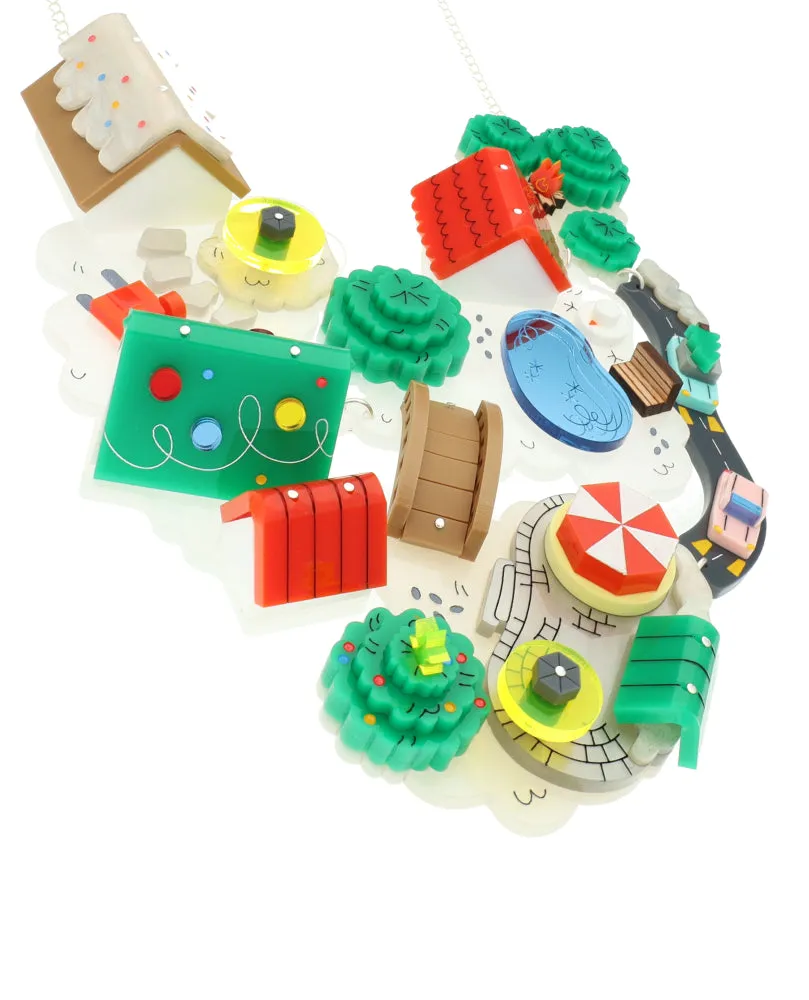 A Snowy Twee Village From Above Statement Necklace