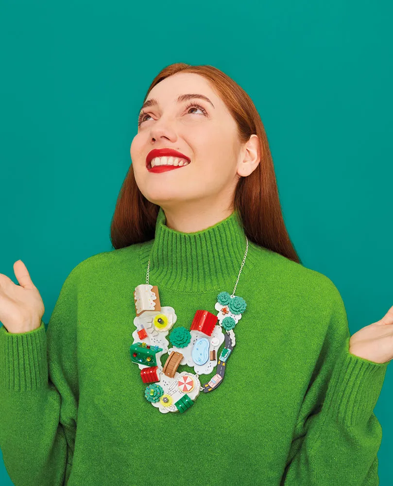 A Snowy Twee Village From Above Statement Necklace