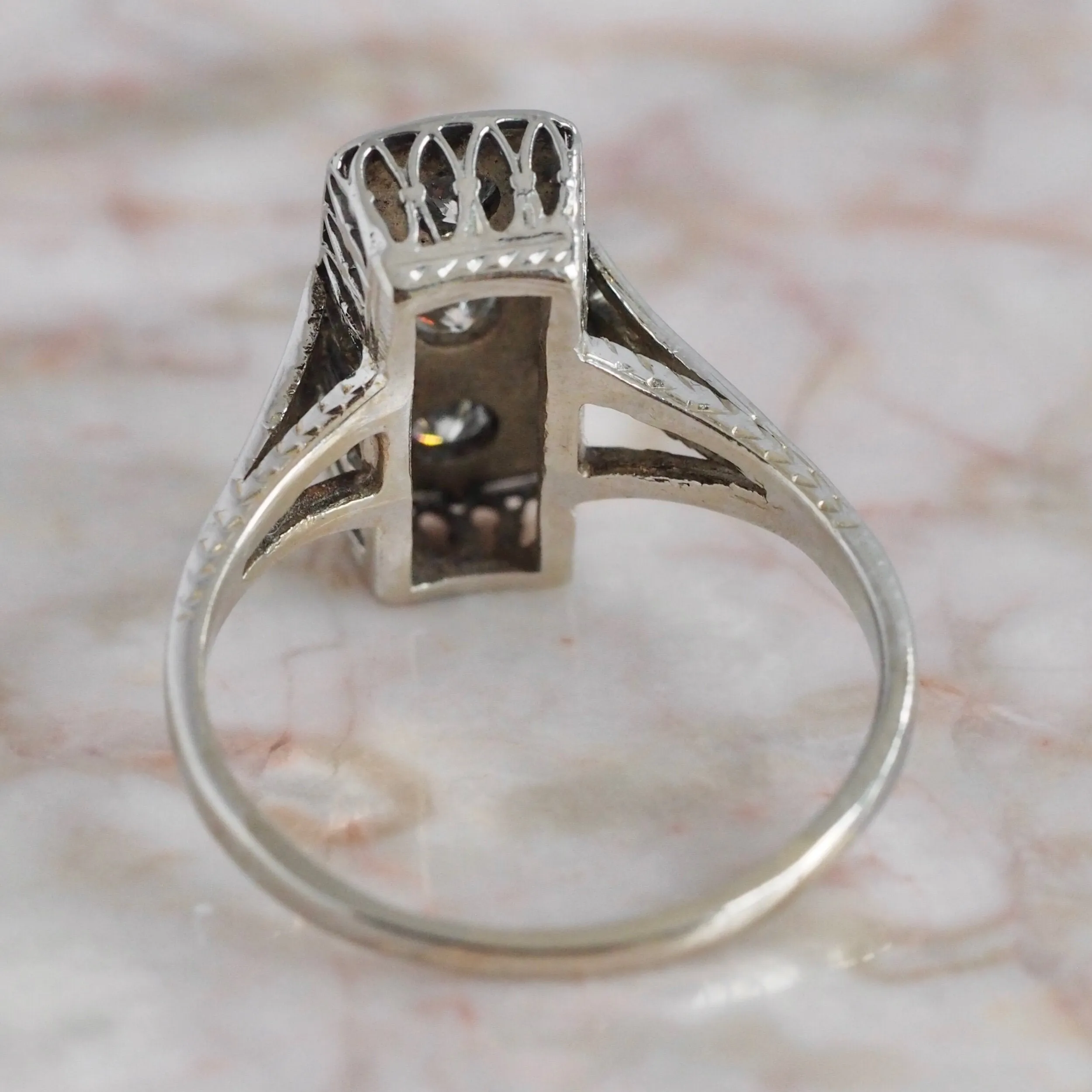 Art Deco 18k White Gold Diamond Trilogy Ring