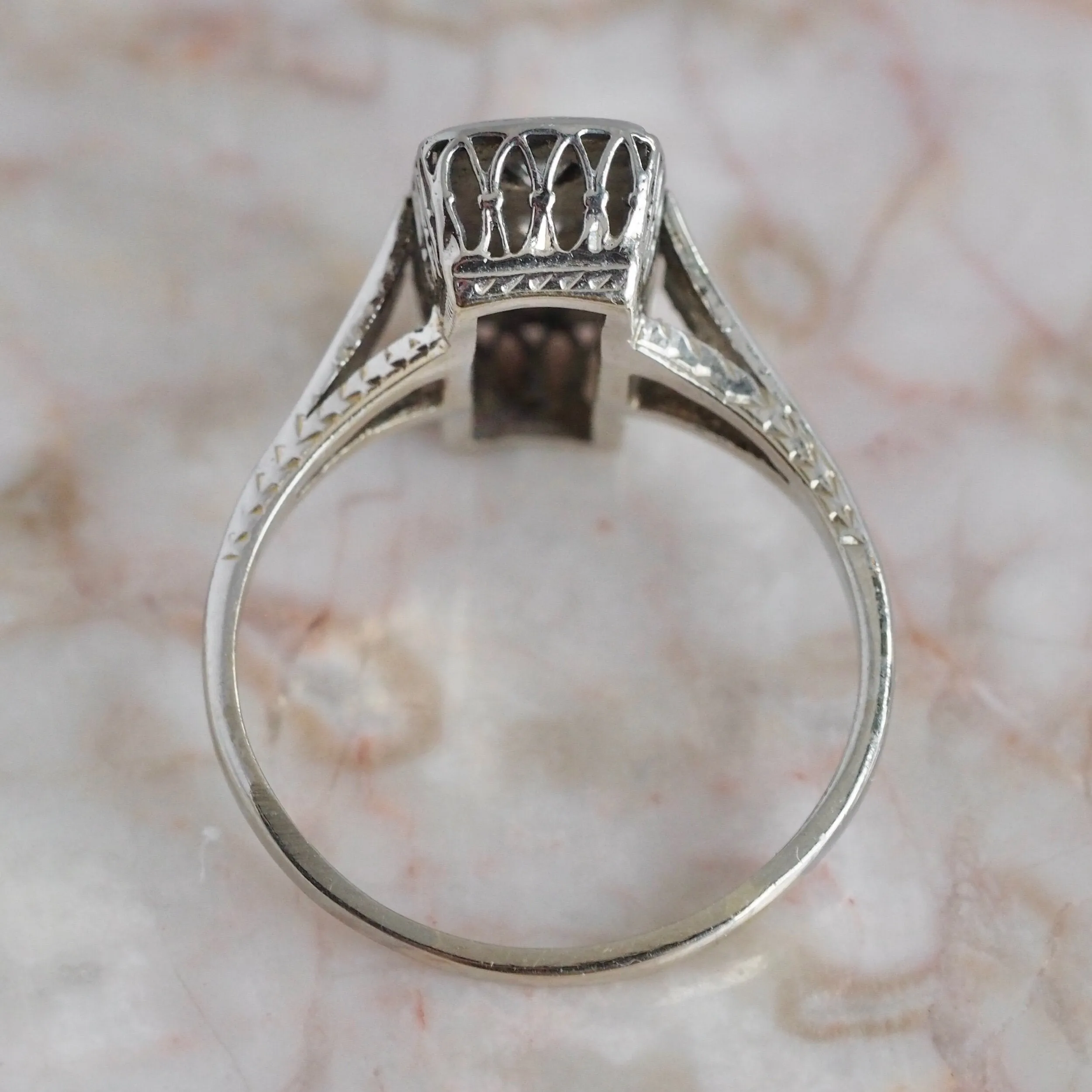 Art Deco 18k White Gold Diamond Trilogy Ring