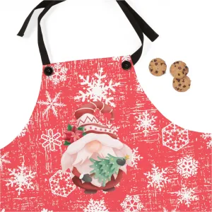 Christmas Gnome on Red & White Snowflake Apron