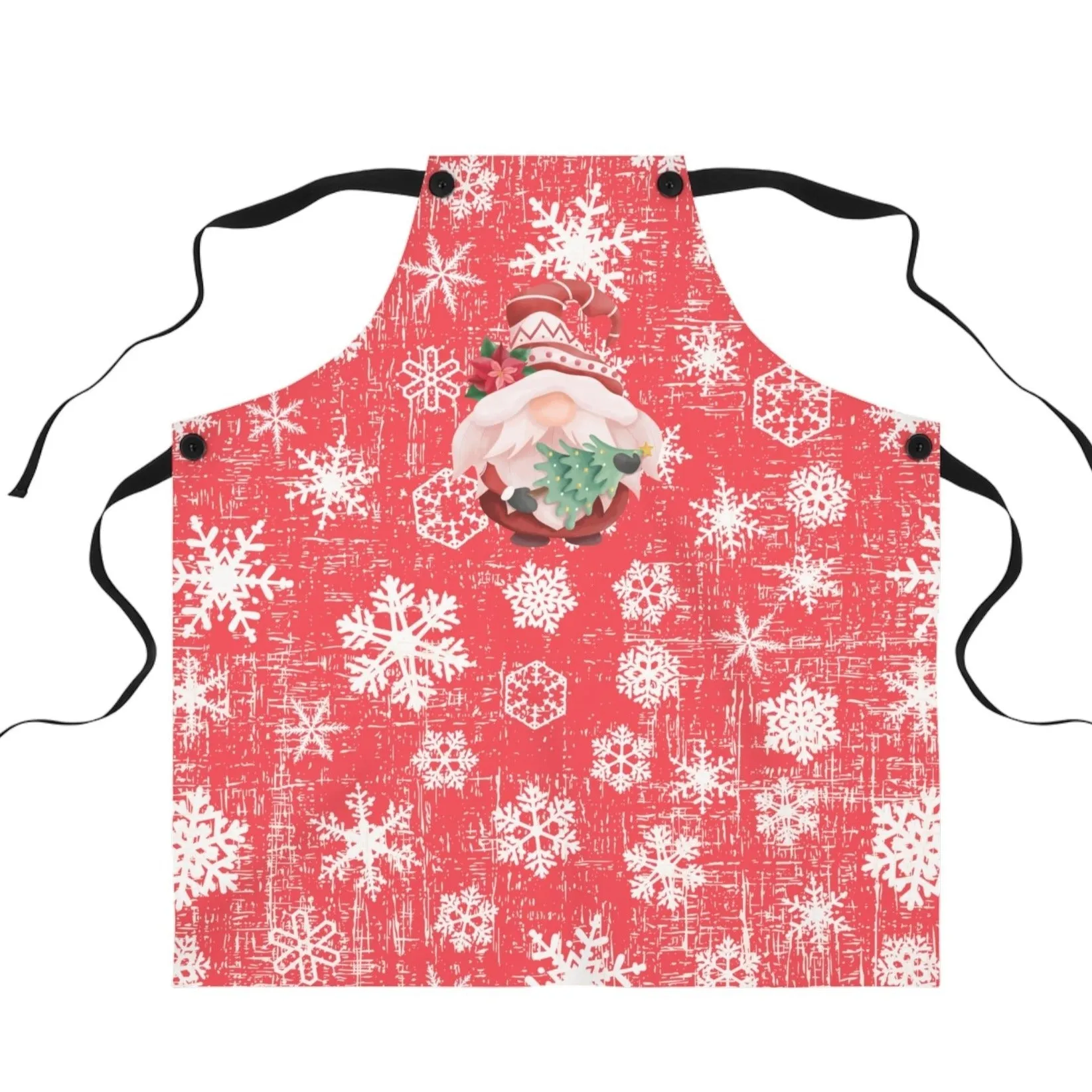 Christmas Gnome on Red & White Snowflake Apron
