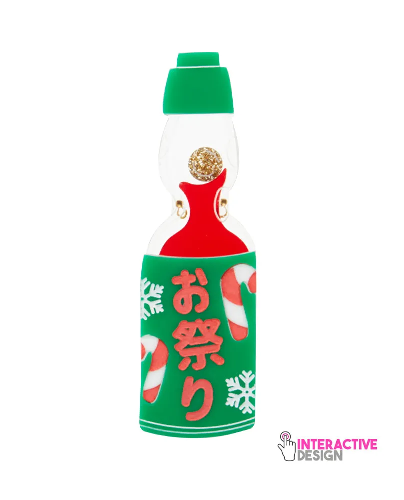 Festive Candy Cane Marble Soda Brooch -Interactive-
