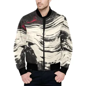 Japanese Abstract Paint Trail Quilted Bomber Jacket