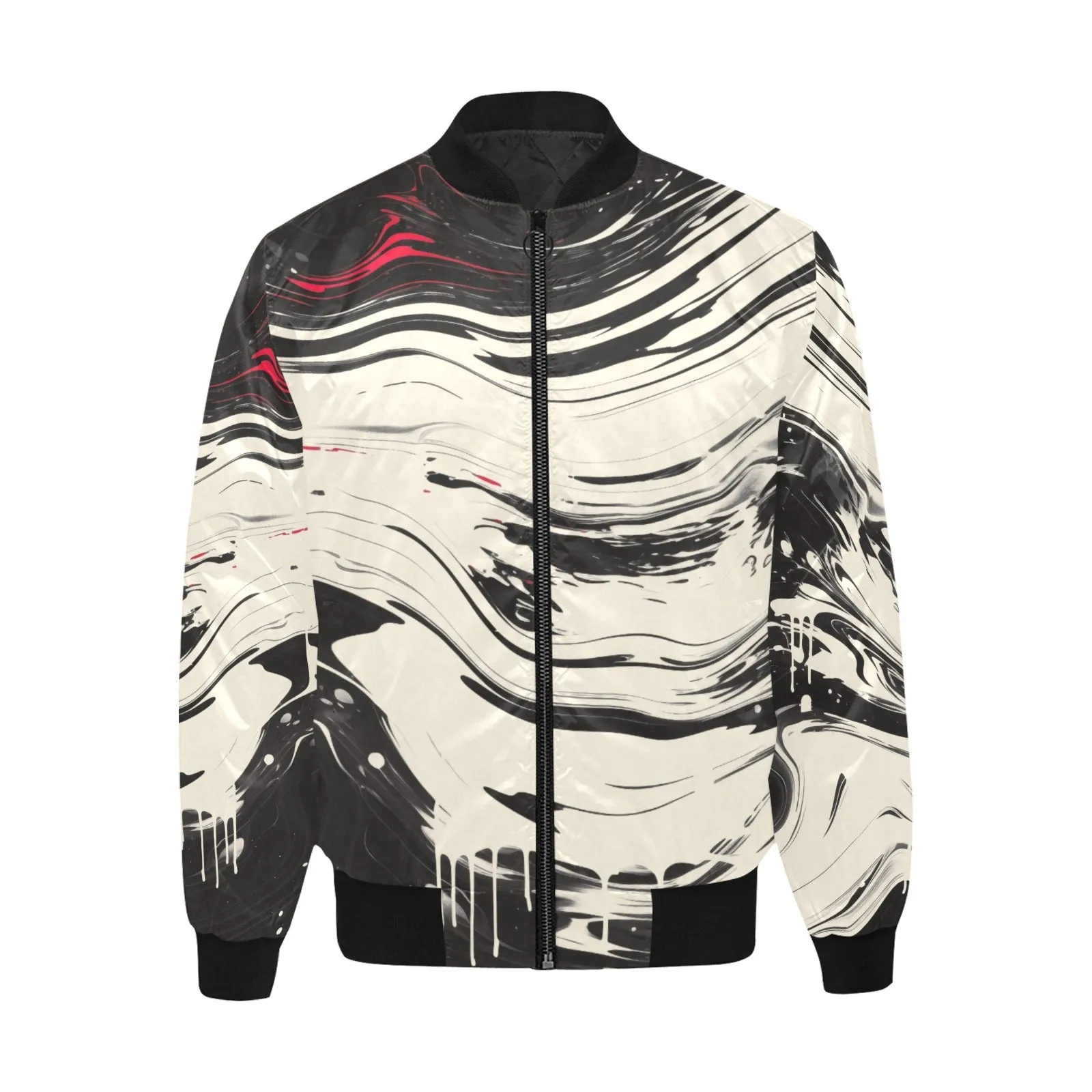 Japanese Abstract Paint Trail Quilted Bomber Jacket