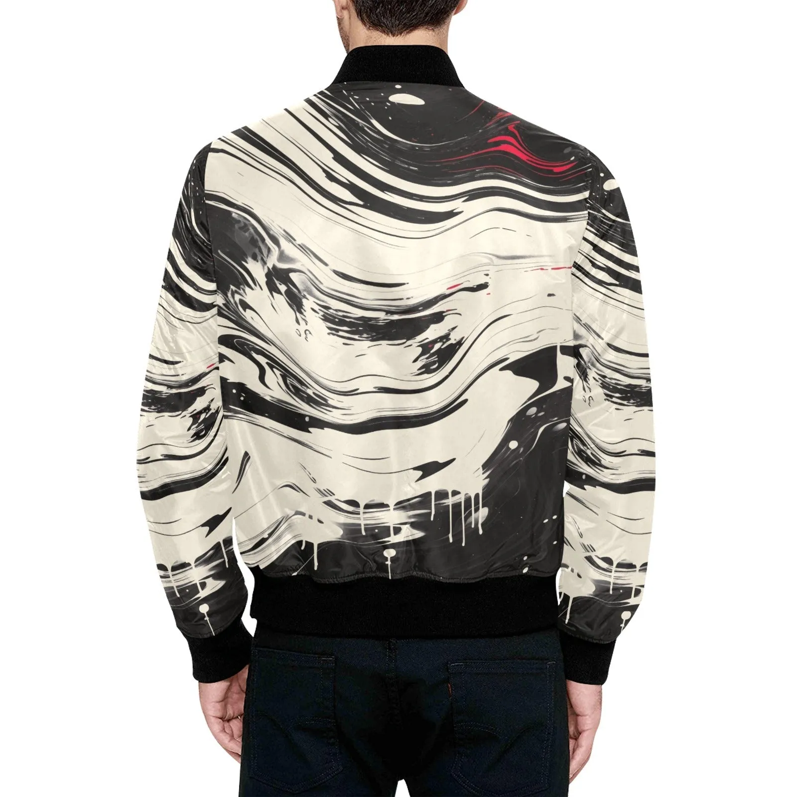 Japanese Abstract Paint Trail Quilted Bomber Jacket
