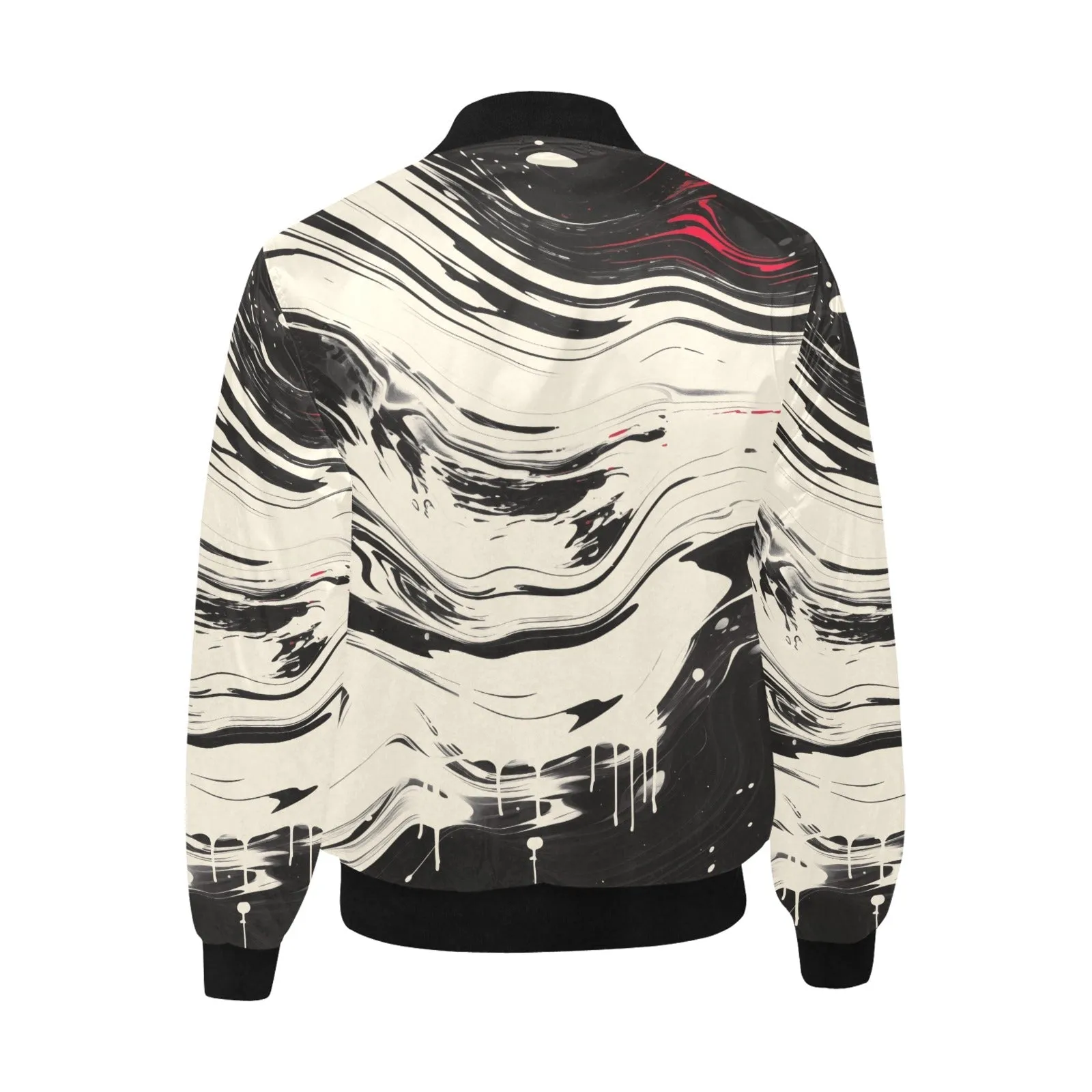 Japanese Abstract Paint Trail Quilted Bomber Jacket