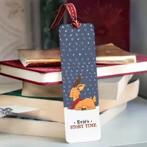 Personalised Children's Snowy Reindeer Metal Bookmark