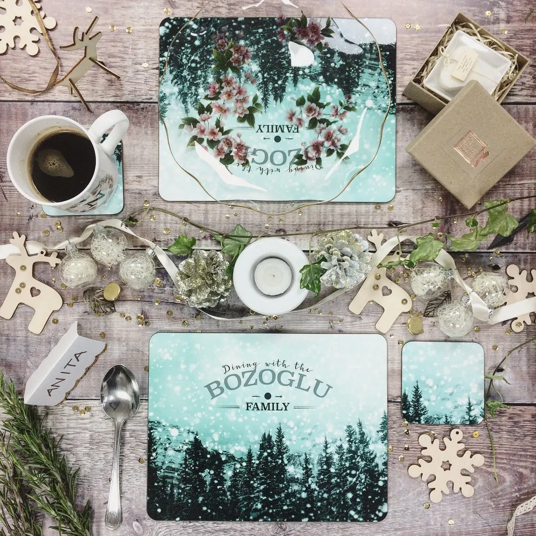 Personalised White Christmas Placemat And Coaster Set