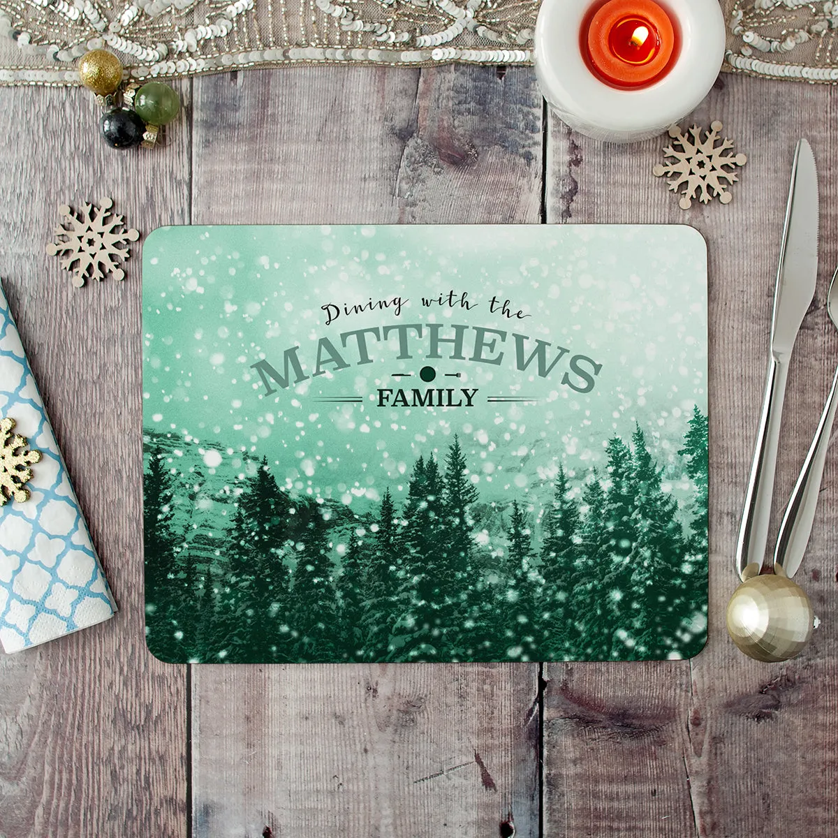 Personalised White Christmas Placemat And Coaster Set