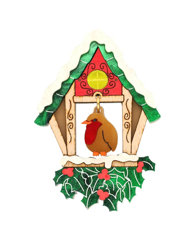 Robin’s Cosy Birdhouse Brooch