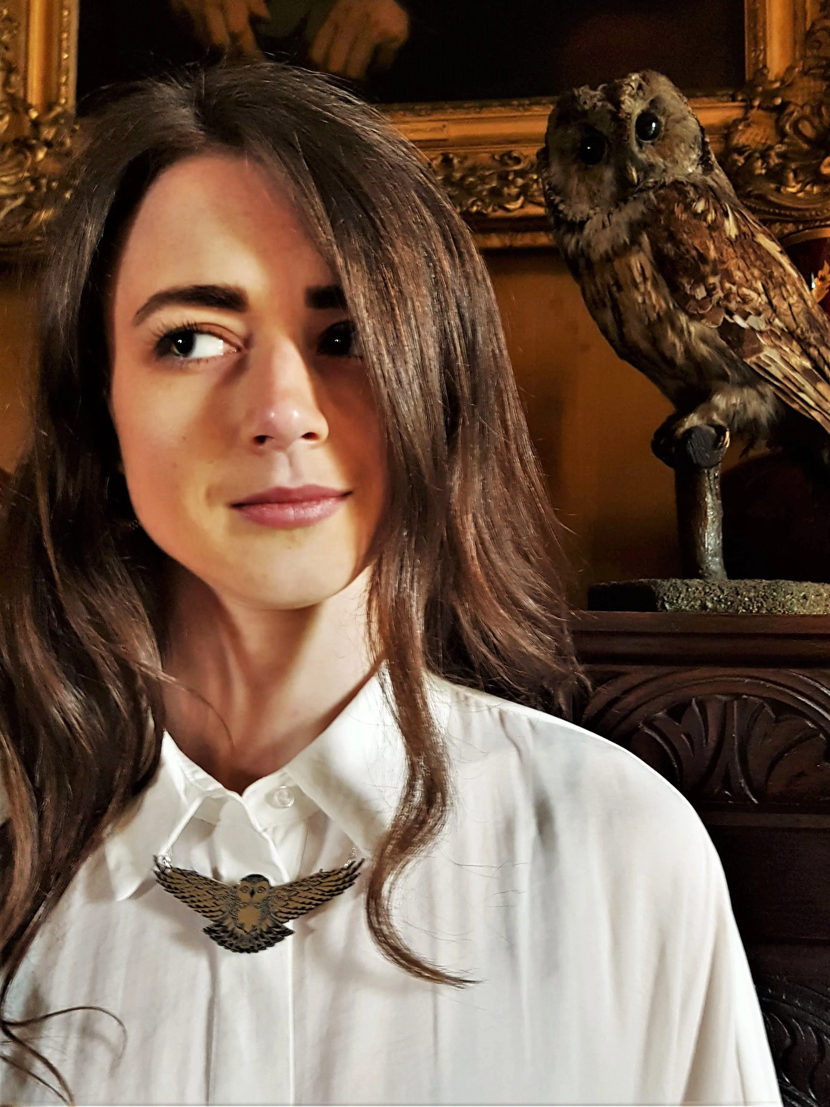 Silver Swooping Snowy Owl Necklace