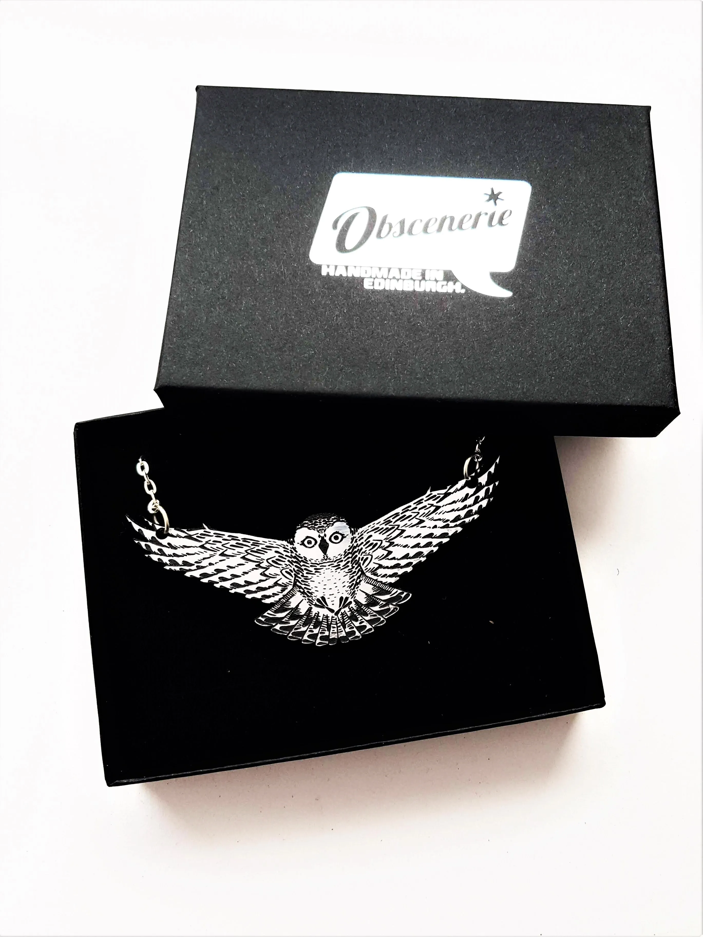 Silver Swooping Snowy Owl Necklace