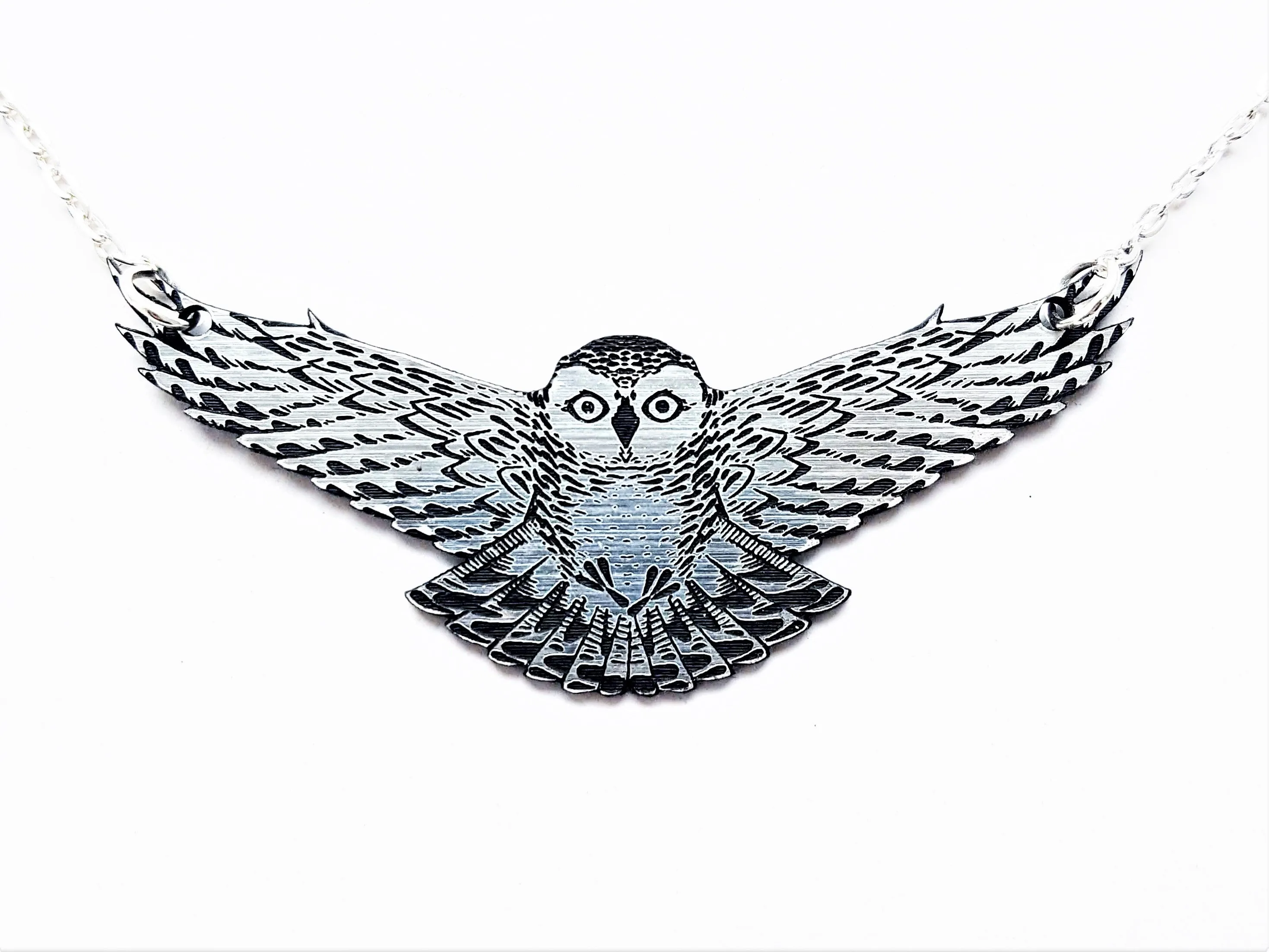 Silver Swooping Snowy Owl Necklace