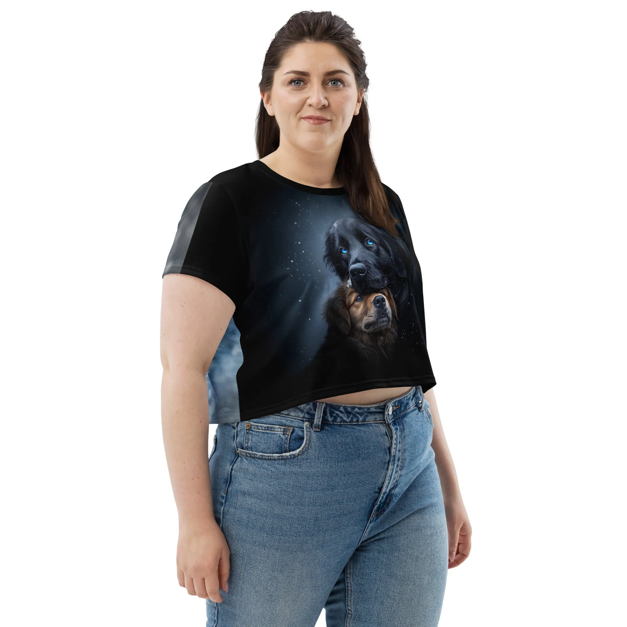 Snowy Embrace All-Over Print Crop Tee
